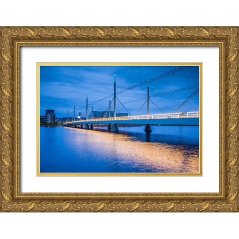 Sweden-Lake Vattern Area-Jonkoping-Munksjon Bay Bridge-dusk Gold Ornate Wood Framed Art Print with Double Matting by Bibikow, Walter