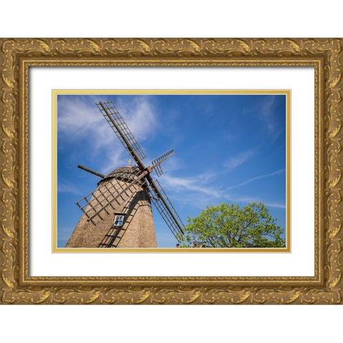 Sweden-Oland Island-Strandskogen-antique wooden windmill Gold Ornate Wood Framed Art Print with Double Matting by Bibikow, Walter