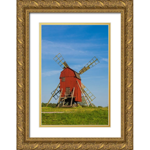 Sweden-Oland Island-Storlinge-antique wooden windmills Gold Ornate Wood Framed Art Print with Double Matting by Bibikow, Walter