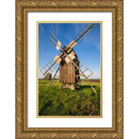 Sweden-Oland Island-Lerkaka-antique wooden windmills Gold Ornate Wood Framed Art Print with Double Matting by Bibikow, Walter