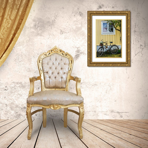 Southern Sweden-Karlskrona-Bjorkholmen area-the neighborhood of naval craftsmen-bicycle Gold Ornate Wood Framed Art Print with Double Matting by Bibikow, Walter