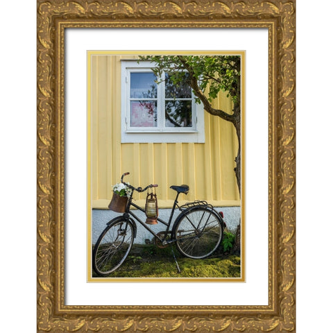 Southern Sweden-Karlskrona-Bjorkholmen area-the neighborhood of naval craftsmen-bicycle Gold Ornate Wood Framed Art Print with Double Matting by Bibikow, Walter