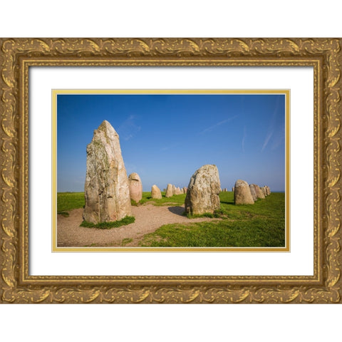Southern Sweden-Kaseberga-Ales Stenar-Ales Stones-early peoples ritual site-600 AD Gold Ornate Wood Framed Art Print with Double Matting by Bibikow, Walter