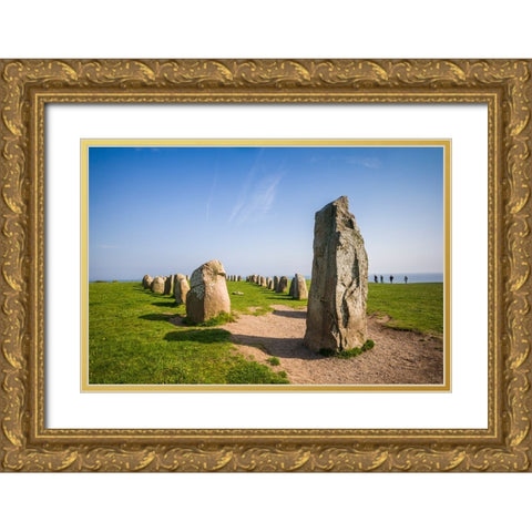 Southern Sweden-Kaseberga-Ales Stenar-Ales Stones-early peoples ritual site-600 AD Gold Ornate Wood Framed Art Print with Double Matting by Bibikow, Walter