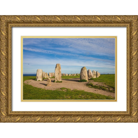 Southern Sweden-Kaseberga-Ales Stenar-Ales Stones-early peoples ritual site-600 AD Gold Ornate Wood Framed Art Print with Double Matting by Bibikow, Walter