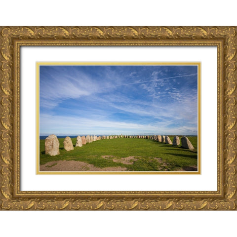 Southern Sweden-Kaseberga-Ales Stenar-Ales Stones-early peoples ritual site-600 AD Gold Ornate Wood Framed Art Print with Double Matting by Bibikow, Walter