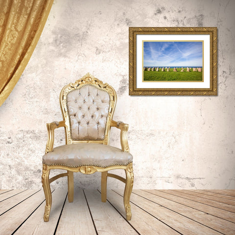 Southern Sweden-Kaseberga-Ales Stenar-Ales Stones-early peoples ritual site-600 AD Gold Ornate Wood Framed Art Print with Double Matting by Bibikow, Walter