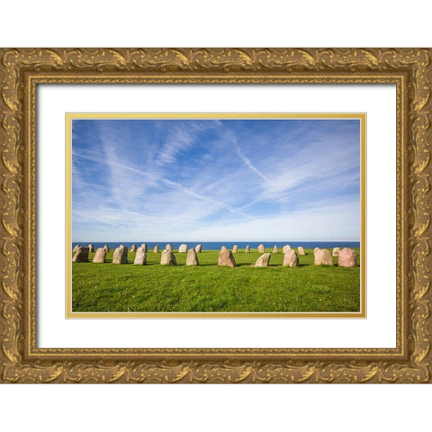 Southern Sweden-Kaseberga-Ales Stenar-Ales Stones-early peoples ritual site-600 AD Gold Ornate Wood Framed Art Print with Double Matting by Bibikow, Walter