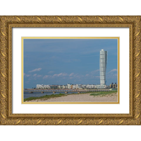 Sweden-Scania-Malmo-Turning Torso building-designed by architect Santiago Calatrava-2005 Gold Ornate Wood Framed Art Print with Double Matting by Bibikow, Walter