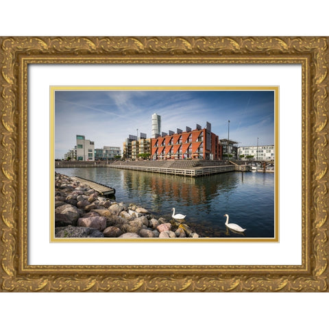 Sweden-Scania-Malmo-Turning Torso building-designed by architect Santiago Calatrava-2005 with Vastr Gold Ornate Wood Framed Art Print with Double Matting by Bibikow, Walter