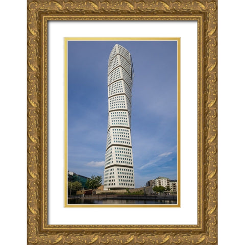 Sweden-Scania-Malmo-Turning Torso building-designed by architect Santiago Calatrava-2005 Gold Ornate Wood Framed Art Print with Double Matting by Bibikow, Walter