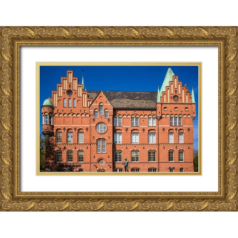Sweden-Scania-Malmo-City Library-old building exterior Gold Ornate Wood Framed Art Print with Double Matting by Bibikow, Walter