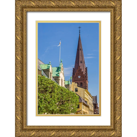 Sweden-Scania-Malmo-Sankt Petri Krka church and city buildings Gold Ornate Wood Framed Art Print with Double Matting by Bibikow, Walter