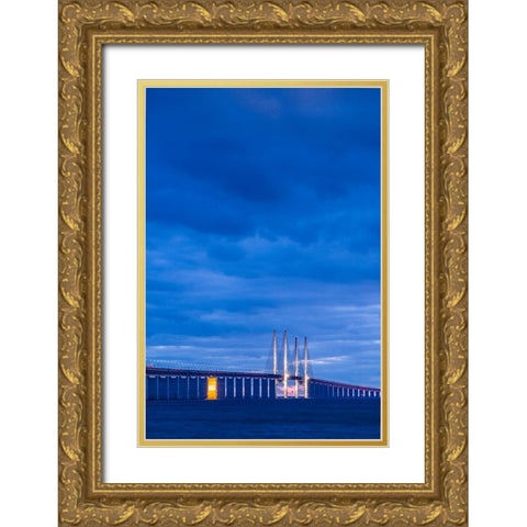 Sweden-Scania-Malmo-Oresund Bridge-longest cable-tied bridge in Europe-linking Sweden and Denmark-d Gold Ornate Wood Framed Art Print with Double Matting by Bibikow, Walter