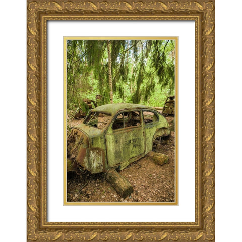 Sweden-Smaland-Ryd-Kyrko Mosse Car Cemetery-former junkyard now pubic park-junked cars Gold Ornate Wood Framed Art Print with Double Matting by Bibikow, Walter