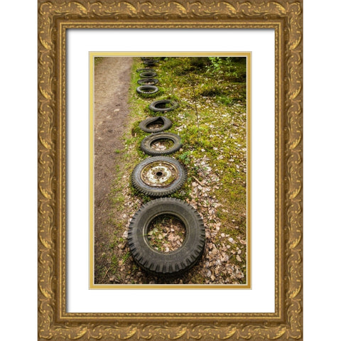 Sweden-Smaland-Ryd-Kyrko Mosse Car Cemetery-former junkyard now pubic park-old tires Gold Ornate Wood Framed Art Print with Double Matting by Bibikow, Walter