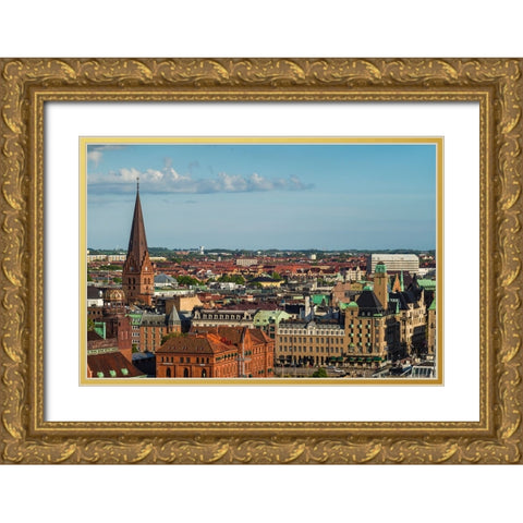 Sweden-Scania-Malmo-Inre Hamnen inner harbor-elevated skyline view Gold Ornate Wood Framed Art Print with Double Matting by Bibikow, Walter