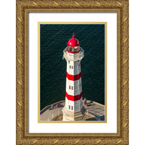 Sweden-Scania-Malmo-Inre Hamnen inner harbor-lighthouse-high angle view Gold Ornate Wood Framed Art Print with Double Matting by Bibikow, Walter