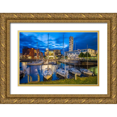 Sweden-Scania-Malmo-Turning Torso building-designed by architect Santiago Calatrava-2005 with Vastr Gold Ornate Wood Framed Art Print with Double Matting by Bibikow, Walter
