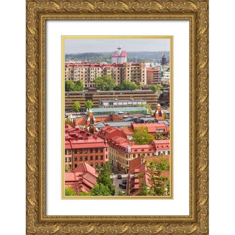 Sweden-Vastragotland and Bohuslan-Gothenburg-high angle city view from the Skansparken-morning Gold Ornate Wood Framed Art Print with Double Matting by Bibikow, Walter