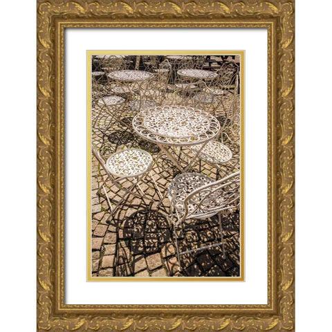 Sweden-Vastragotland and Bohuslan-Gothenburg-outdoor table and chairs Gold Ornate Wood Framed Art Print with Double Matting by Bibikow, Walter