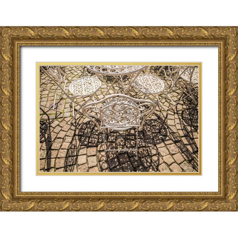 Sweden-Vastragotland and Bohuslan-Gothenburg-outdoor table and chairs Gold Ornate Wood Framed Art Print with Double Matting by Bibikow, Walter