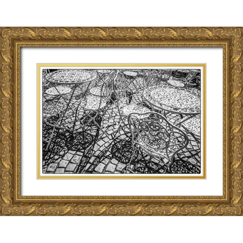 Sweden-Vastragotland and Bohuslan-Gothenburg-outdoor table and chairs Gold Ornate Wood Framed Art Print with Double Matting by Bibikow, Walter