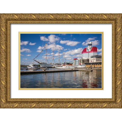 Sweden-Vastragotland and Bohuslan-Gothenburg-Goteborgs-Utkiken building-nicknamed The Lipstick Gold Ornate Wood Framed Art Print with Double Matting by Bibikow, Walter