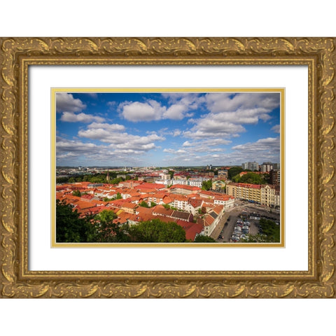 Sweden-Vastragotland and Bohuslan-Gothenburg-high angle city view from the Skansparken-late afterno Gold Ornate Wood Framed Art Print with Double Matting by Bibikow, Walter