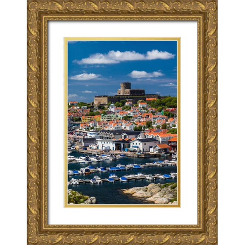 Sweden-Bohuslan-Marstrand-island town view with the 17th century Carlsten fortress Gold Ornate Wood Framed Art Print with Double Matting by Bibikow, Walter