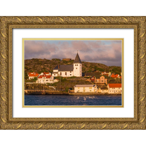 Sweden-Bohuslan-Tjorn Island-Skarhamn-Skarhamns church-late afternoon Gold Ornate Wood Framed Art Print with Double Matting by Bibikow, Walter
