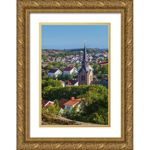 Sweden-Bohuslan-Kungshamn-town view from the south-with church Gold Ornate Wood Framed Art Print with Double Matting by Bibikow, Walter