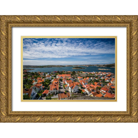Sweden-Bohuslan-Fjallbacka-elevated town view from the Vetteberget cliff Gold Ornate Wood Framed Art Print with Double Matting by Bibikow, Walter