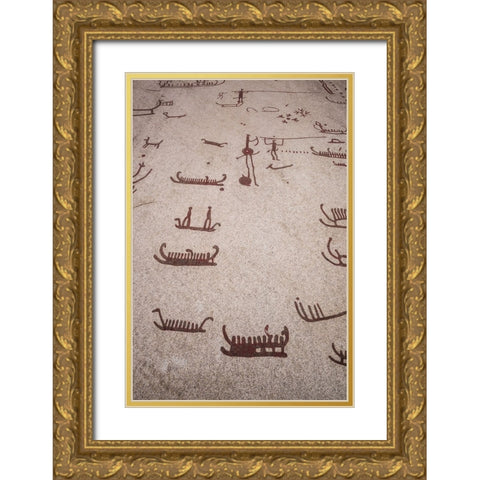 Sweden-Bohuslan-Tanumshede-Bronze Age carving detail of the Tanum area Gold Ornate Wood Framed Art Print with Double Matting by Bibikow, Walter
