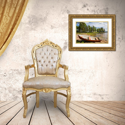 Sweden-Varmland-Vastra Fagelvik-small boat Gold Ornate Wood Framed Art Print with Double Matting by Bibikow, Walter