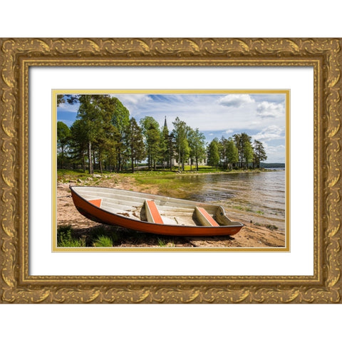 Sweden-Varmland-Vastra Fagelvik-small boat Gold Ornate Wood Framed Art Print with Double Matting by Bibikow, Walter