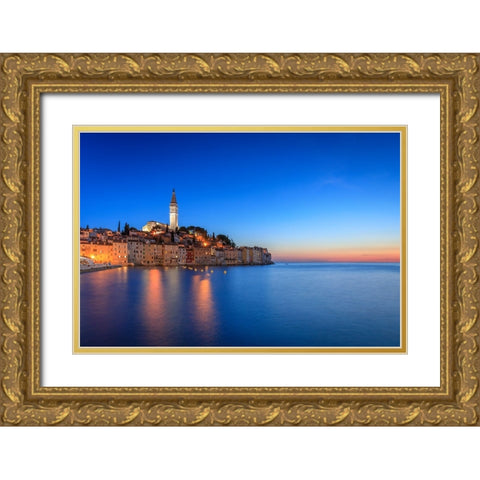 Europe-Croatia-Rovinj-Ocean view of town at sunset Gold Ornate Wood Framed Art Print with Double Matting by Jaynes Gallery