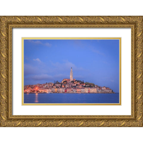 Europe-Croatia-Rovinj-Ocean view of town at sunset Gold Ornate Wood Framed Art Print with Double Matting by Jaynes Gallery