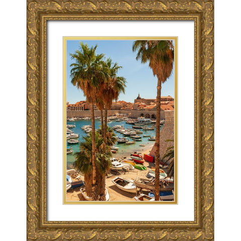 View of boats in Old Port-Dalmatian Coast-Adriatic Sea-Croatia-Eastern Europe Gold Ornate Wood Framed Art Print with Double Matting by Haseltine, Tom