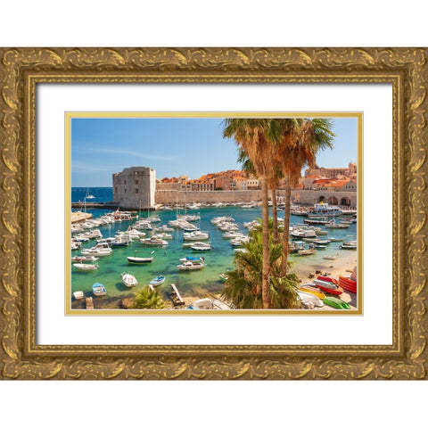 View of boats in Old Port-Dalmatian Coast-Adriatic Sea-Croatia-Eastern Europe Gold Ornate Wood Framed Art Print with Double Matting by Haseltine, Tom