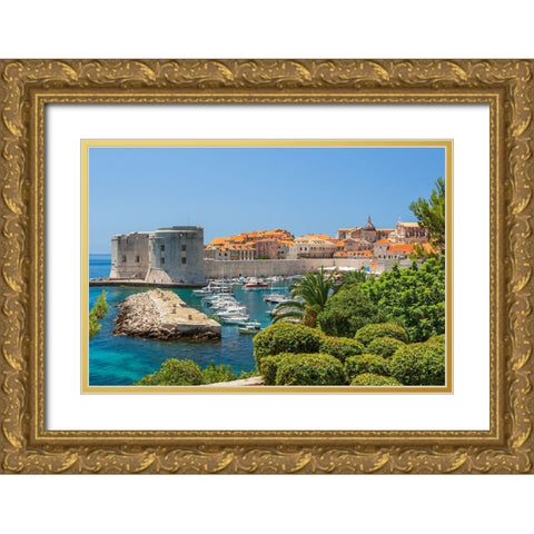View of boats in Old Port-Dubrovnik-Dalmatian Coast-Adriatic Sea-Croatia-Eastern Europe Gold Ornate Wood Framed Art Print with Double Matting by Haseltine, Tom
