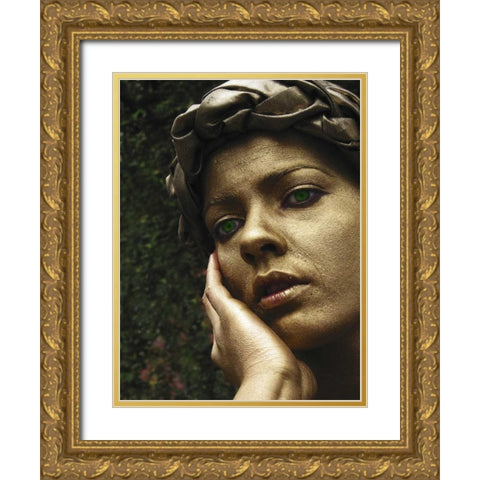 England, London Gold-painted face of female mime Gold Ornate Wood Framed Art Print with Double Matting by Ross, Nancy ,  Steve
