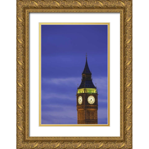 Great Britain, London Clock Tower at dusk Gold Ornate Wood Framed Art Print with Double Matting by Flaherty, Dennis