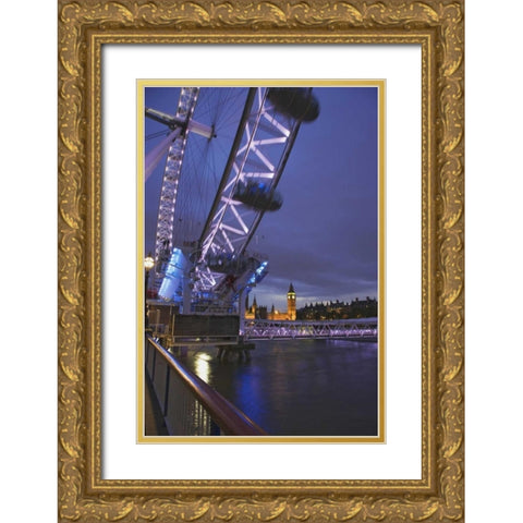 Great Britain, London Cityscape at twilight Gold Ornate Wood Framed Art Print with Double Matting by Flaherty, Dennis