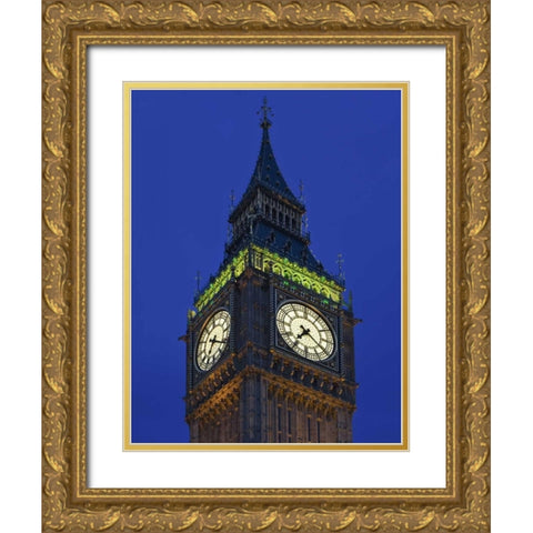 Great Britain, London Big Ben Clock Tower, dusk Gold Ornate Wood Framed Art Print with Double Matting by Flaherty, Dennis