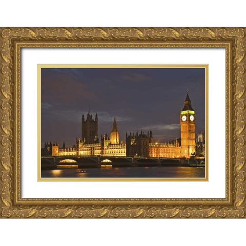 Great Britain, London Big Ben and Parliament, Gold Ornate Wood Framed Art Print with Double Matting by Flaherty, Dennis