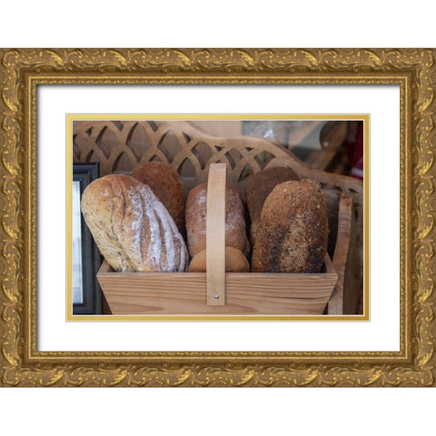 Basket of breads was found sitting on a bench outside a bakery in Glastonbury-England Gold Ornate Wood Framed Art Print with Double Matting by Ostrowitz, Mallorie