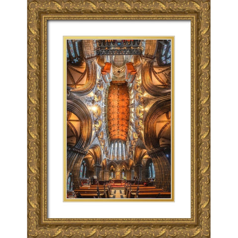 Scotland-Glasgow Abstract panoramic of 12th century cathedral interior and ceiling Gold Ornate Wood Framed Art Print with Double Matting by Jaynes Gallery