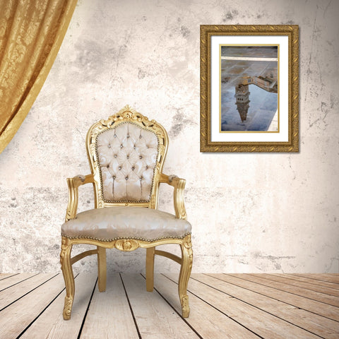 Slovenia-Piran Reflection of a tower after the rain Gold Ornate Wood Framed Art Print with Double Matting by Looney, Hollice
