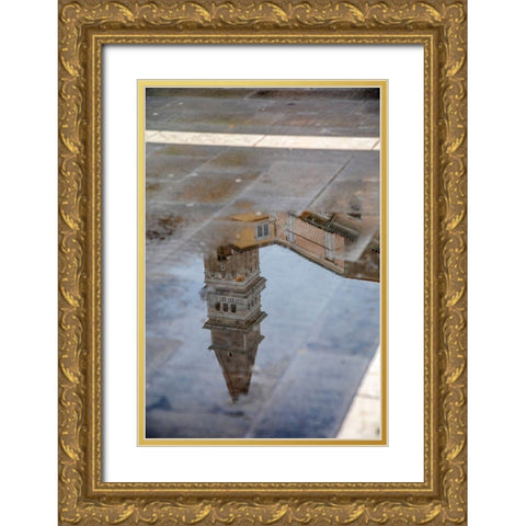Slovenia-Piran Reflection of a tower after the rain Gold Ornate Wood Framed Art Print with Double Matting by Looney, Hollice